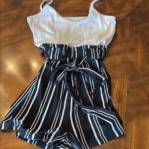 Striped Black and White women’s shorts romper
